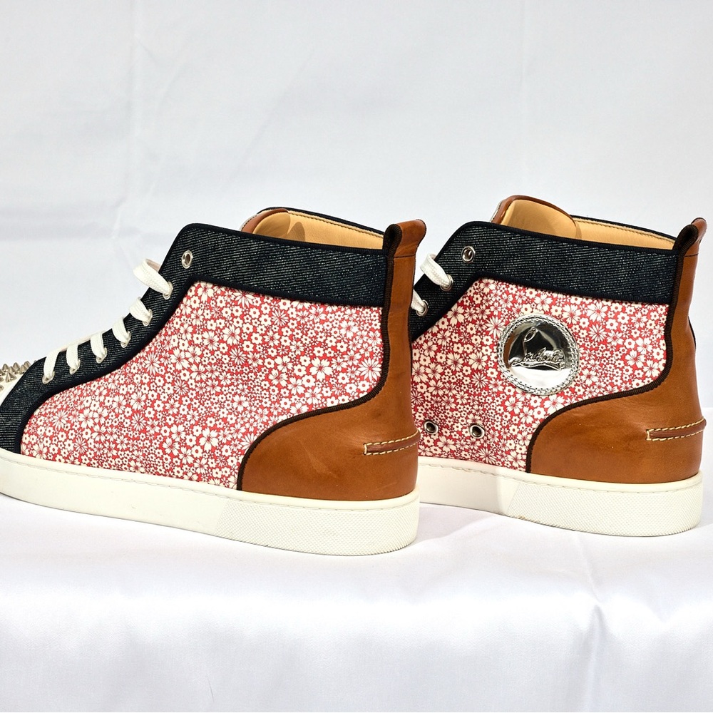 Christian Louboutin Lou Spikes Orlato Floral Studded High-Top Sneakers - Picture 4 of 16